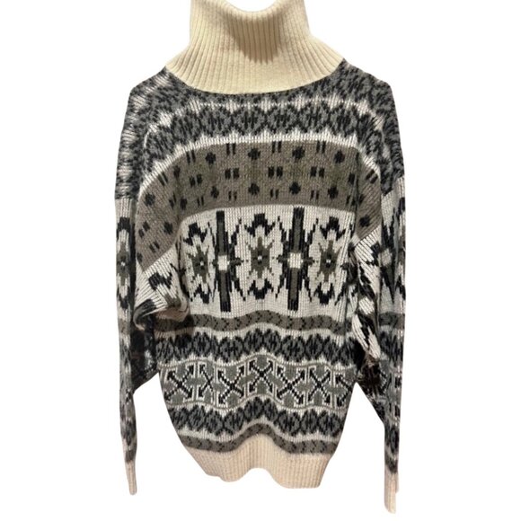 Vintage London Fog Full Zip Acrylic Jacket In Cream/Black W/ Turtleneck Collar - Picture 2 of 9